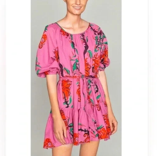 Ro's Garden Barcelona Pink Vera Cover Up Mini Dress Size Medium NEW $165