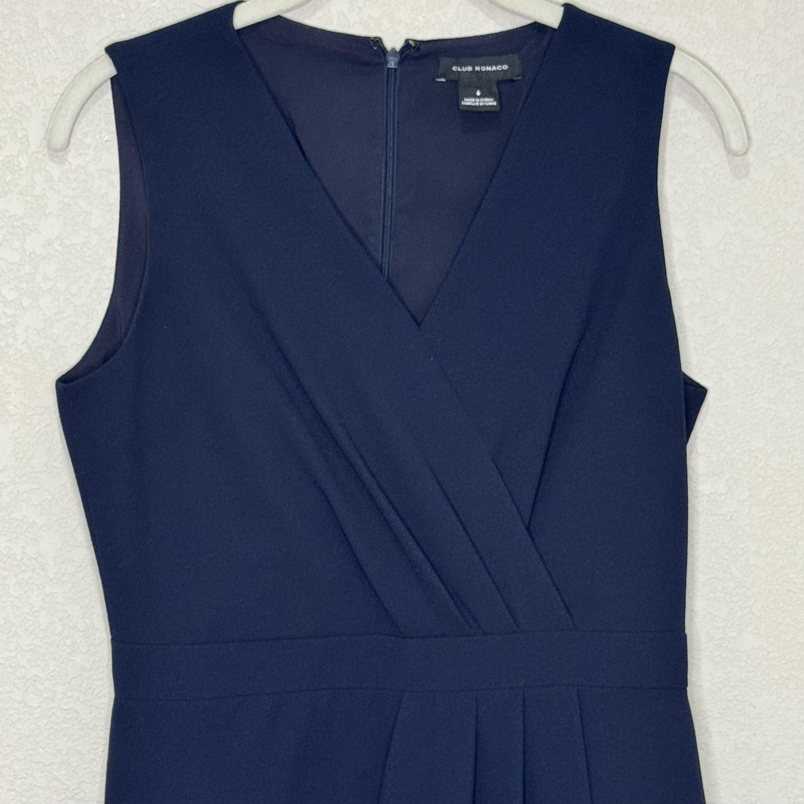 Club Monaco Dress Womens 6 Navy Blue V-Neck Wrap Sheath Lined Zip Back Office