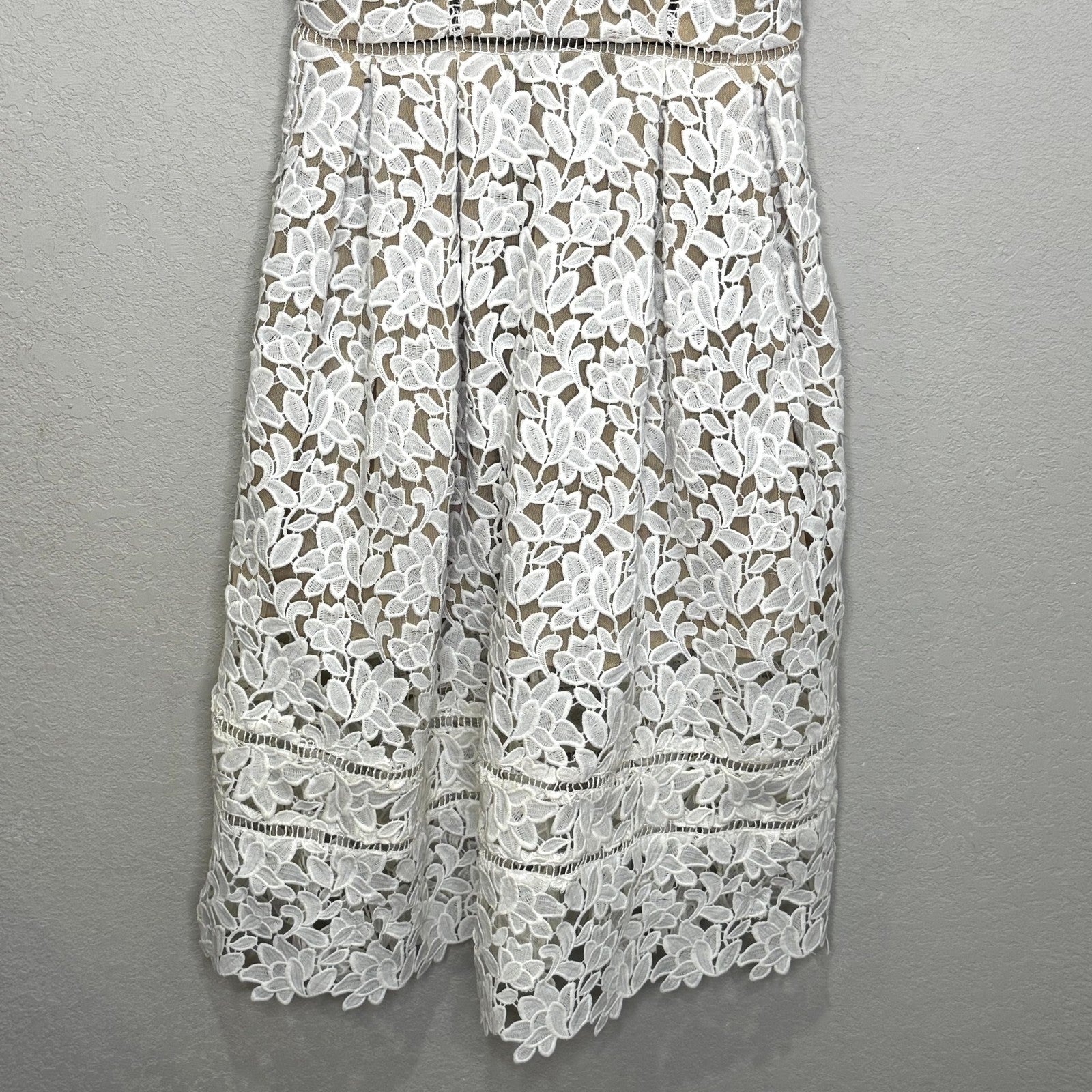 Self-Portrait Dress Womens US 4 White Lace Floral Midi Fit Flare Cocktail Party