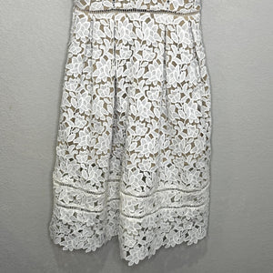 Self-Portrait Dress Womens US 4 White Lace Floral Midi Fit Flare Cocktail Party