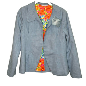 Frances Valentine Blue Open Blazer Jacket with Flower Size Small