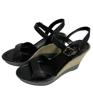 Cole Haan Paley High Wedge Sandal in Black Khaki Suede Size 7