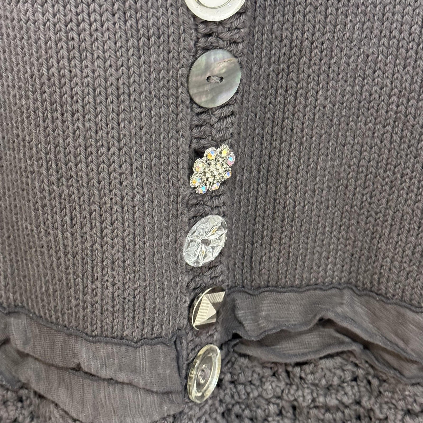Soft Surroundings Sweater Womens M/L Gray Button Front Cardigan Crochet Trim