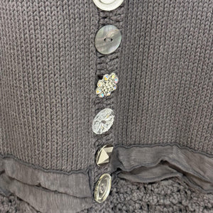Soft Surroundings Sweater Womens M/L Gray Button Front Cardigan Crochet Trim