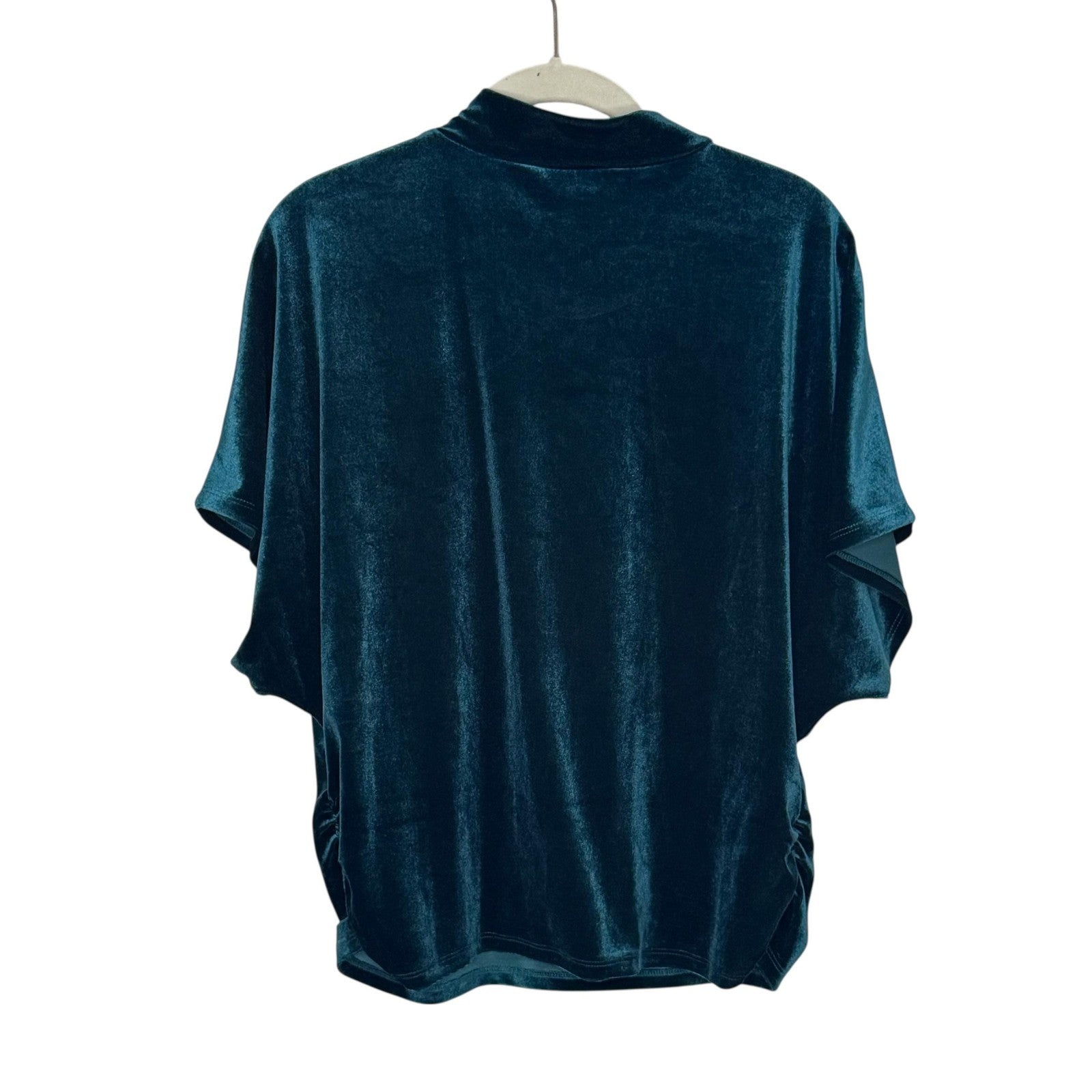 Apricot Shirt Womens 10 Teal Velvet Velour Mock Neck Dolman Short Sleeve
