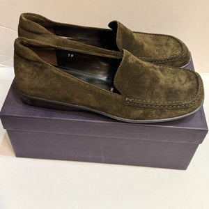 Prada Womens Olive Green Suede Leather Loafers Shoes Size 38