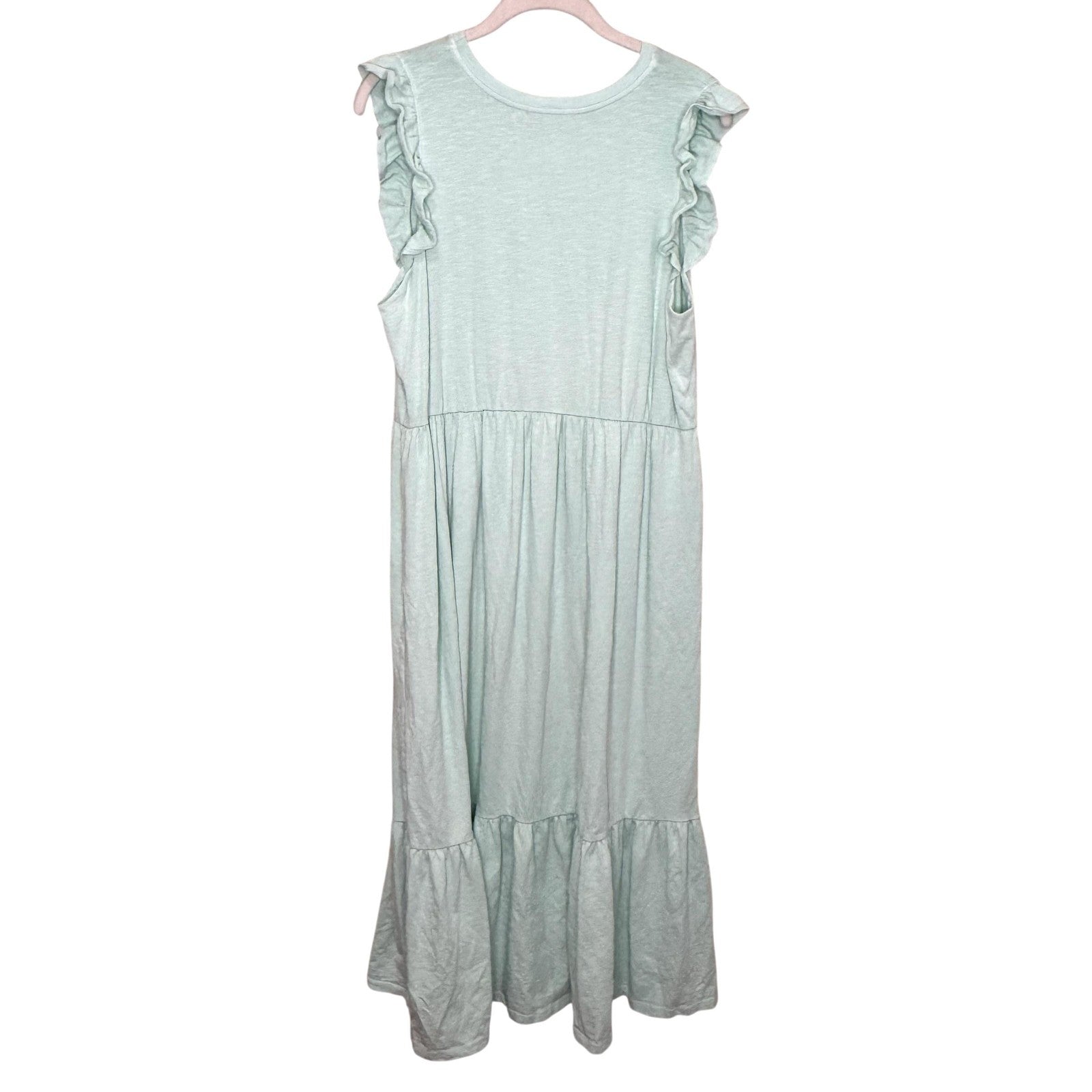 Sundry Dress Womens Size 3 Large Mint Green Ruffle Maxi Sleeveless Made USA