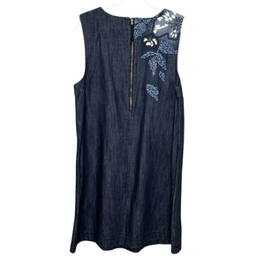 Holding Horses Dress Womens 8 Blue Denim Embroidered Floral Shift Anthropologie