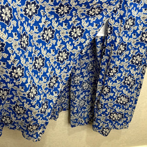 J. Crew Midi Dress Size 2X Cotton Ruffle-Trim Cobalt Blue Floral