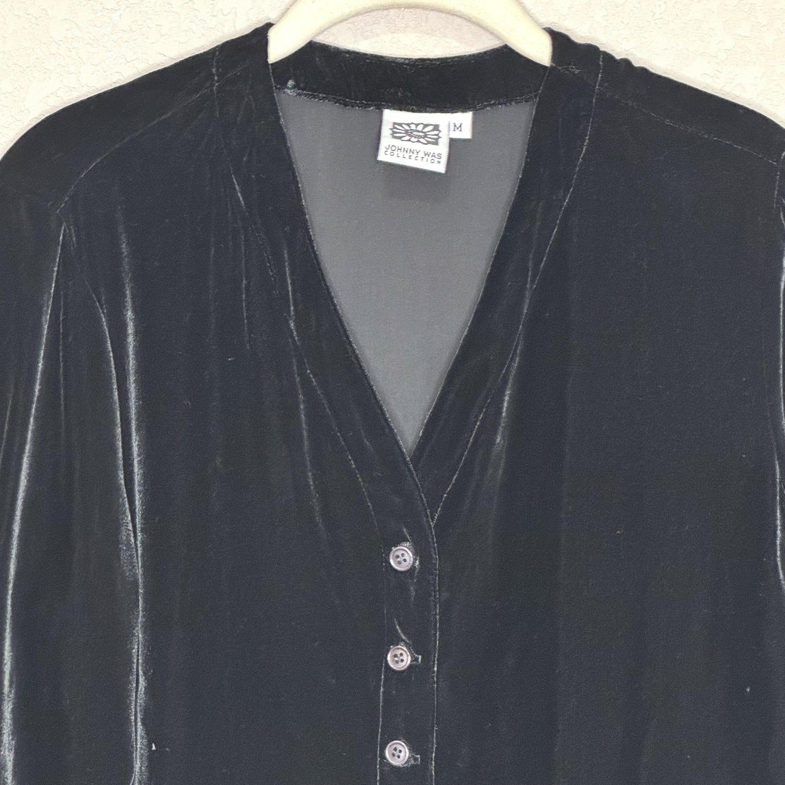 Johnny Was Collection Sweater Womens Medium Velvet Cardigan Burnout Hem Made USA