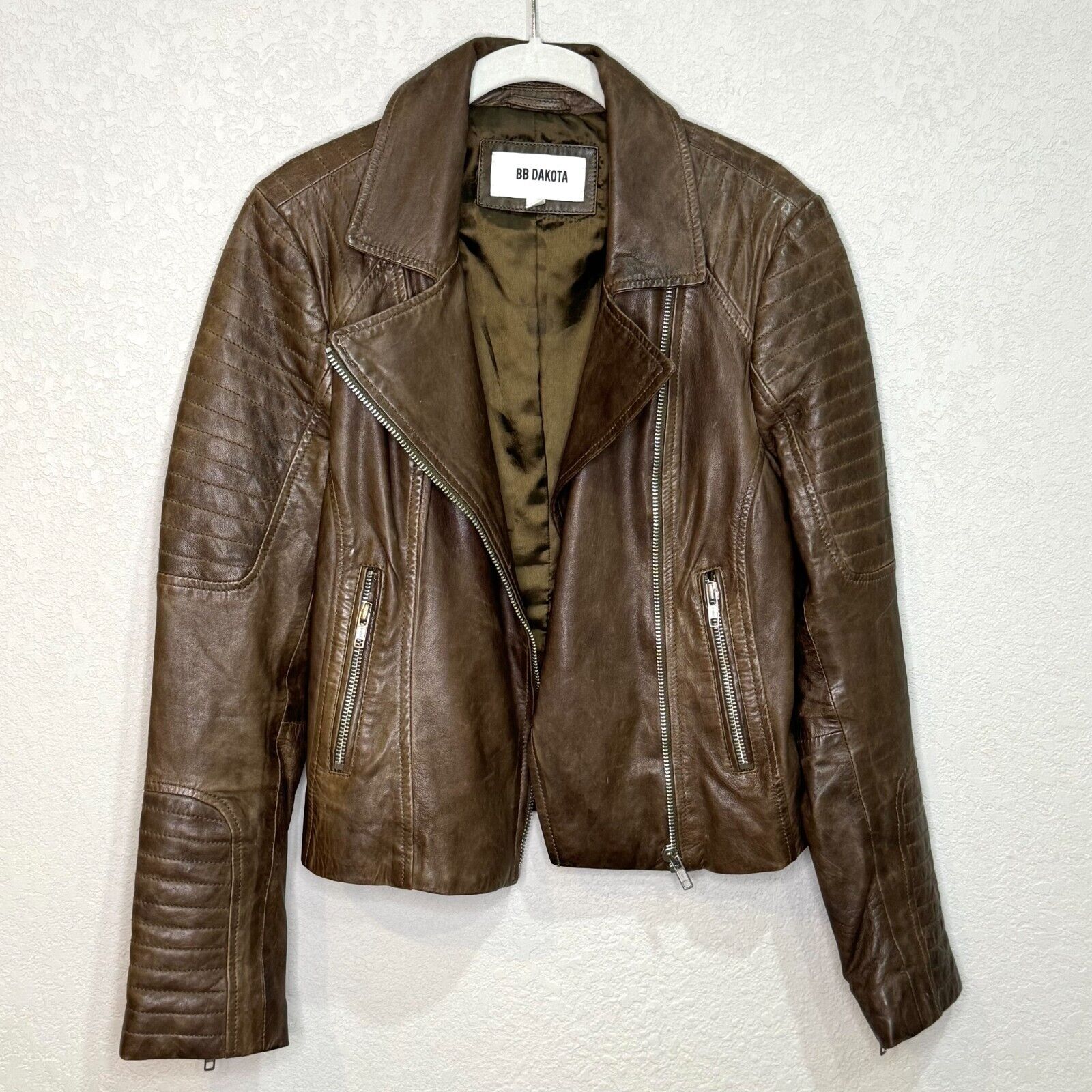 BB DAKOTA Brown Heely 100% Leather Moto Jacket Size Small