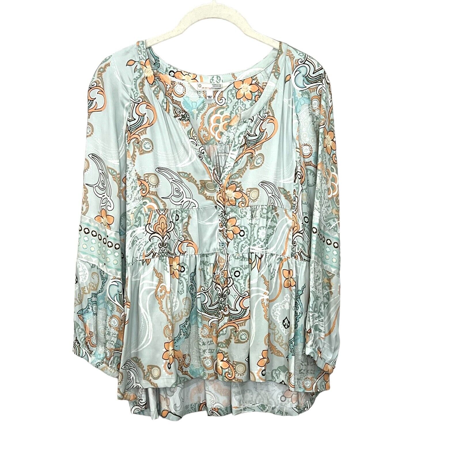 Odd Molly Mint Green Peach Floral Paisley Top Blouse Size Small (1)