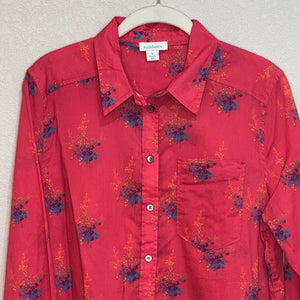 Sundance Pink Carnation Floral Long Sleeve Cotton Button Up Shirt Top Size Small