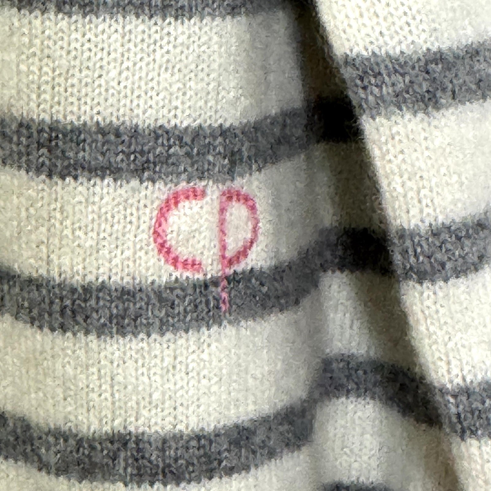 Chinti and Parker Sweater Womens Medium Gray White Stripe 100% Cashmere Heart