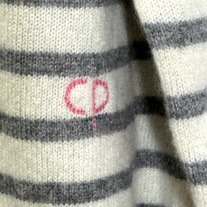 Chinti and Parker Sweater Womens Medium Gray White Stripe 100% Cashmere Heart