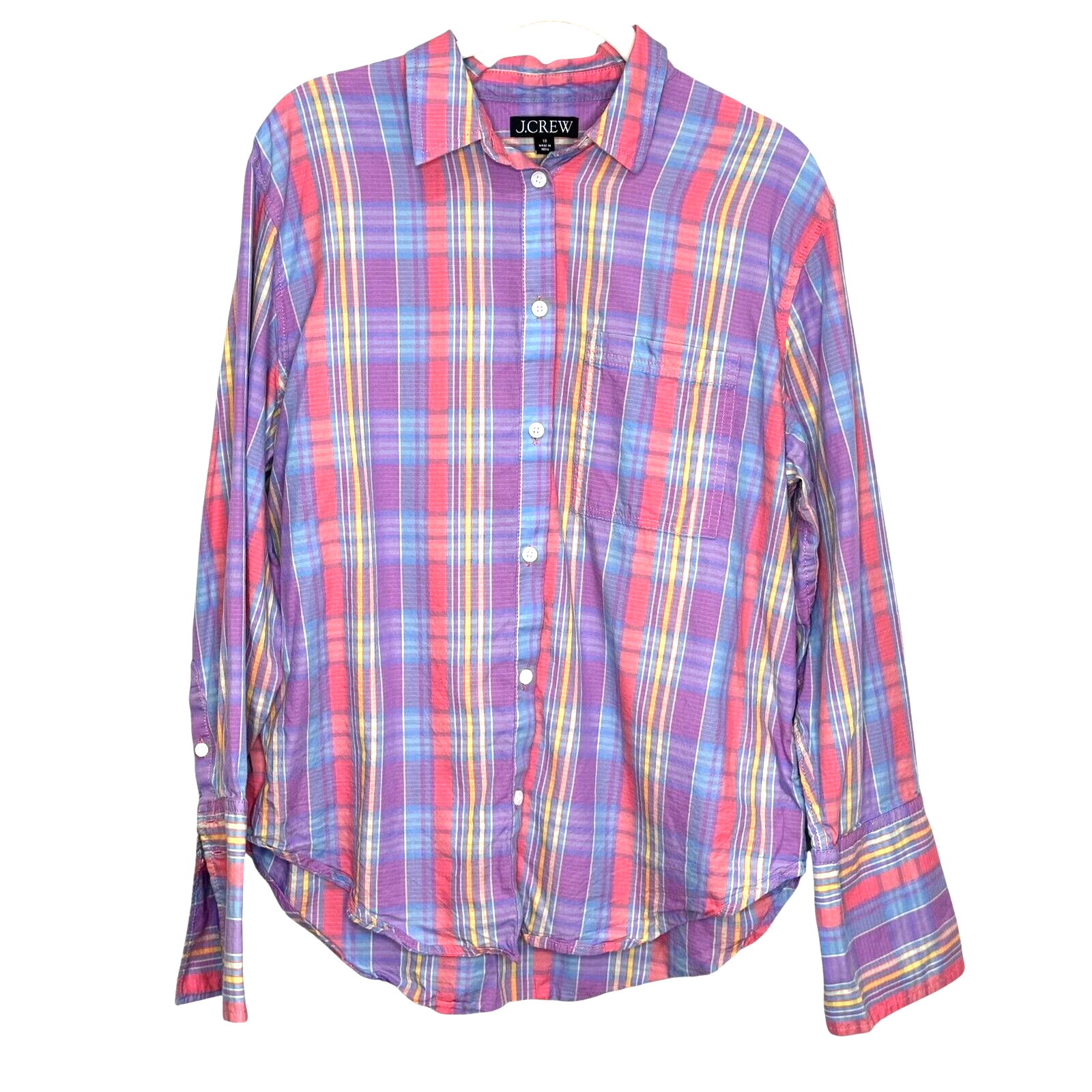 J. Crew Garçon Cotton Voile Shirt Size 10 Sunset Plaid Button Up