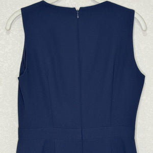 Club Monaco Dress Womens 6 Navy Blue V-Neck Wrap Sheath Lined Zip Back Office