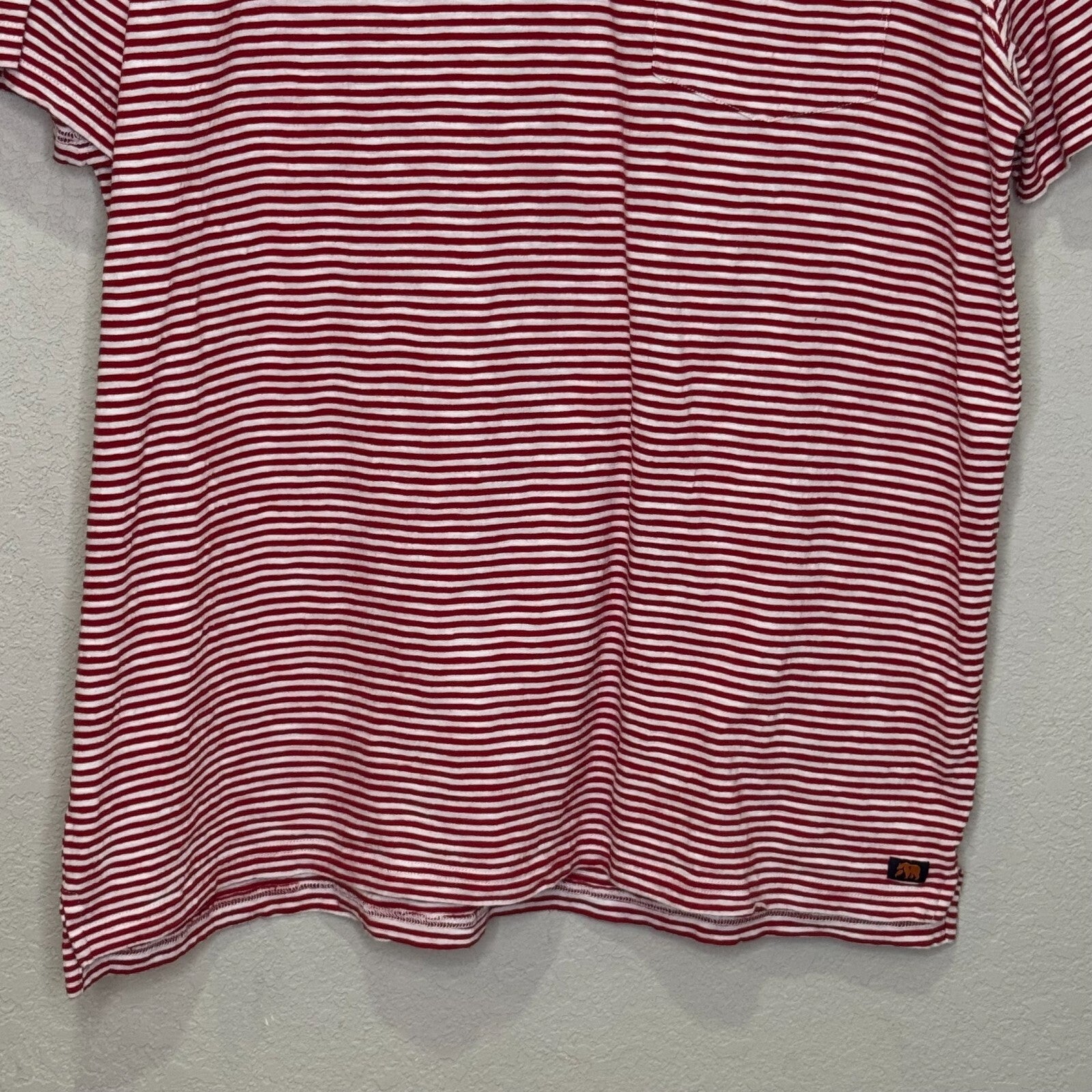 The Normal Brand Mens Red White Striped Polo Shirt Top Size Large