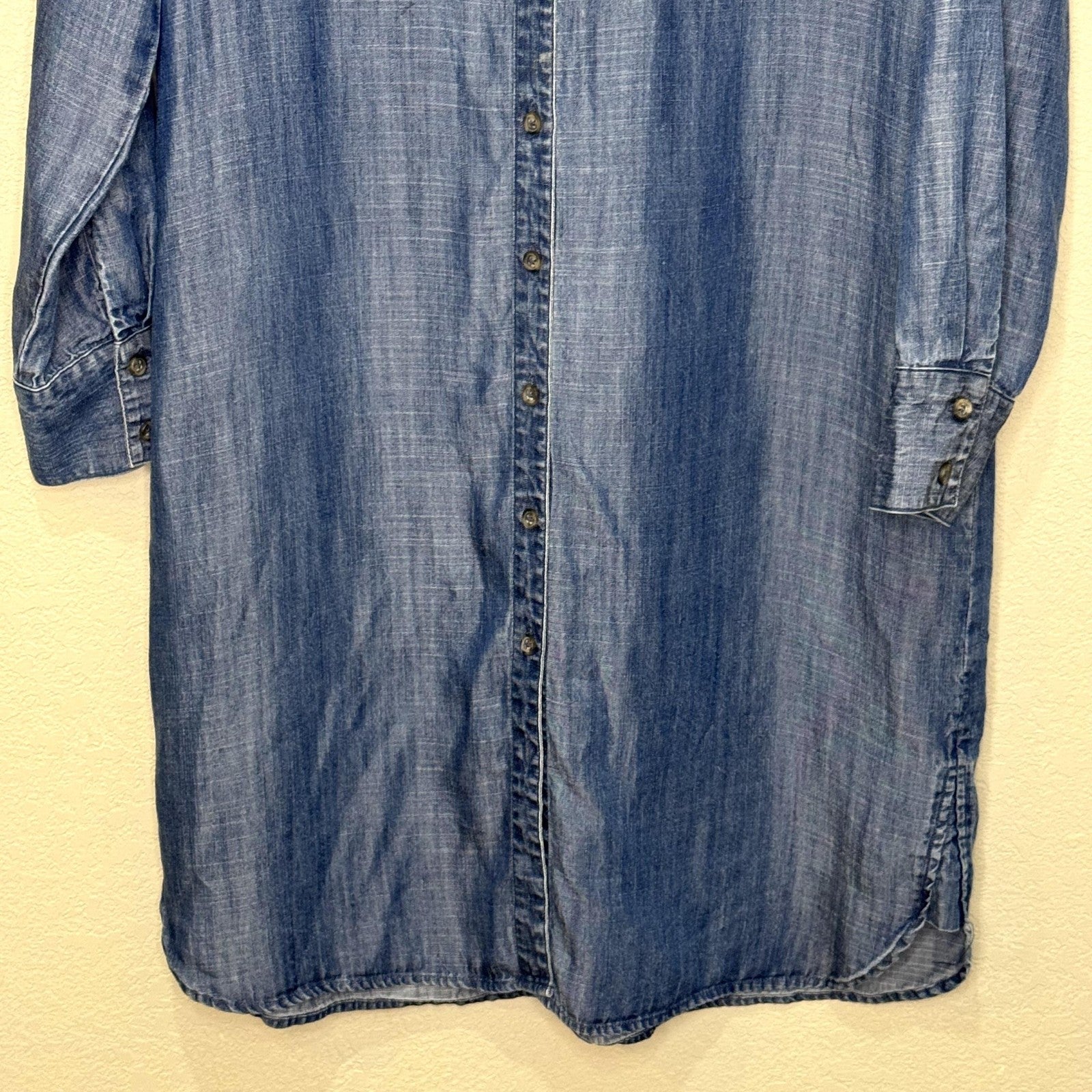 Soft Surroundings Shirt Dress Small Medium Blue Tencel Lyocell Denim Button Up
