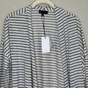 Bobeau Cardigan Womens Medium Blue White Striped Open Front Lightweight Sweater