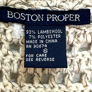 Boston Proper Ivory Lambswool Open Knit Crochet Long Cardigan Sweater Size Small