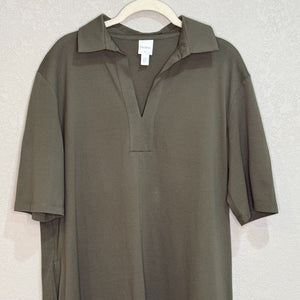 MaxMara Leisure Olive Green Enfasi Cotton Jersey Pique Polo Dress Size XL