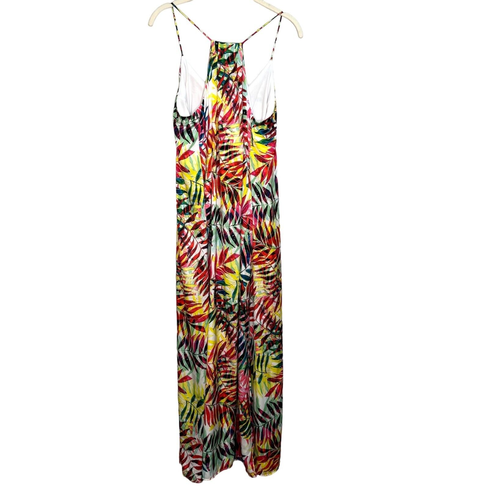 Nicole Miller Maxi Dress Palm Leaves Tropical Racerback Lined Size Small