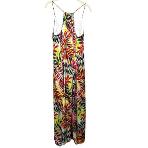 Nicole Miller Maxi Dress Palm Leaves Tropical Racerback Lined Size Small