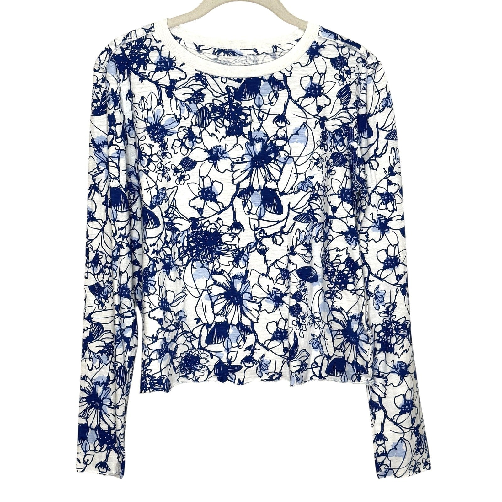 Maeve Sonal Nathwani Shirt Womens XS White Blue Floral Print Long Sleeve Cotton
