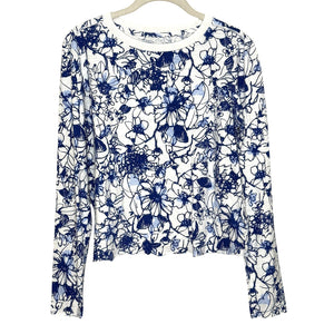 Maeve Sonal Nathwani Shirt Womens XS White Blue Floral Print Long Sleeve Cotton