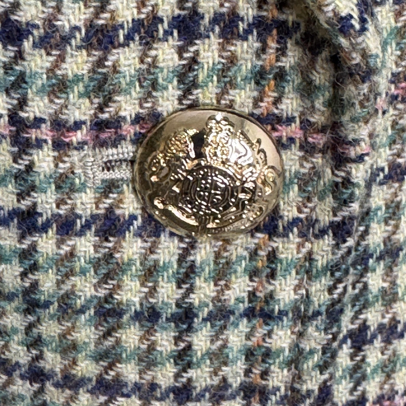 Talbots Blazer Womens 16 Houndstooth Wool Blend Tweed Two Button Gold Crest