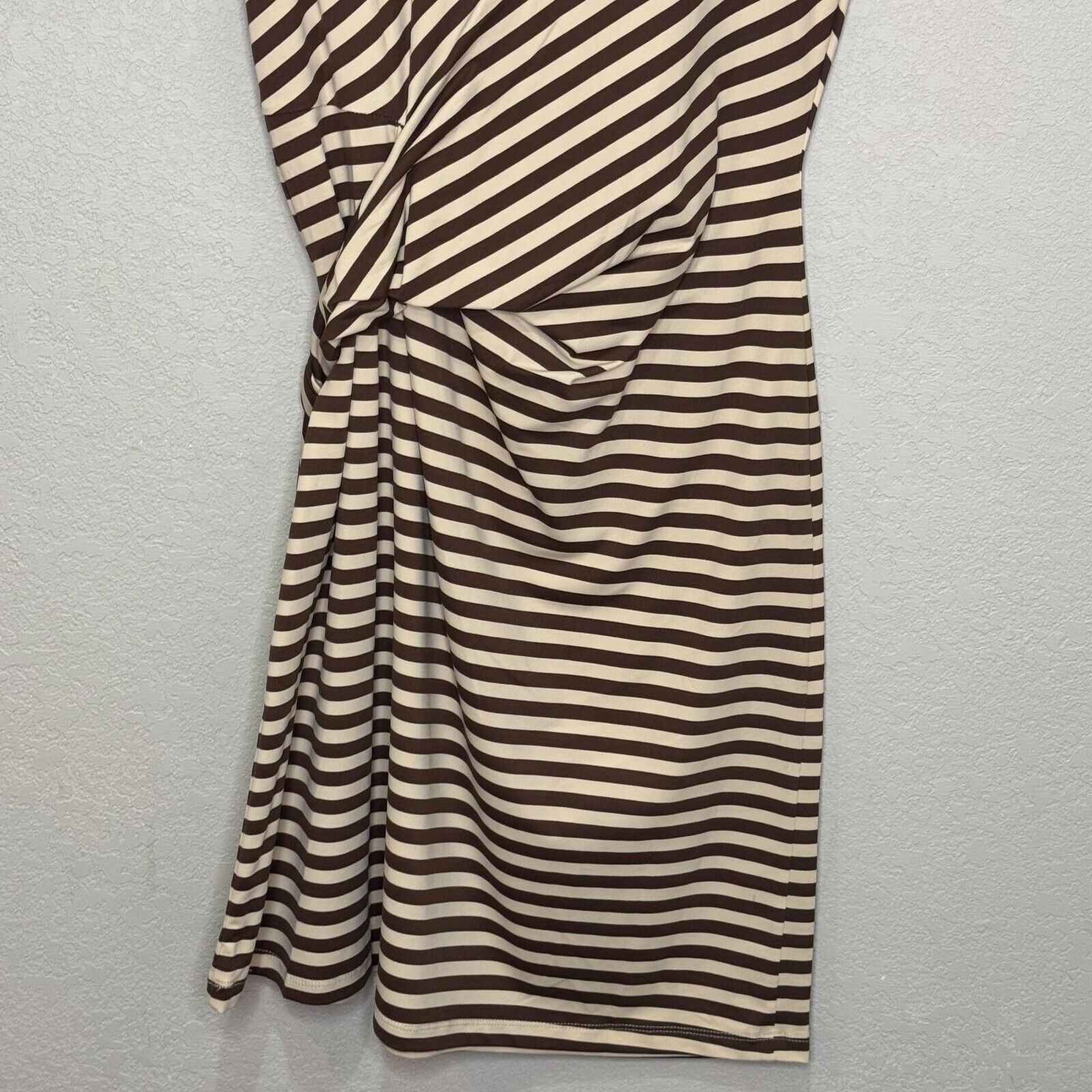 J. Mclaughlin Elora Tie Dress in Bangle Stripe Off White Coffee Brown Size Small