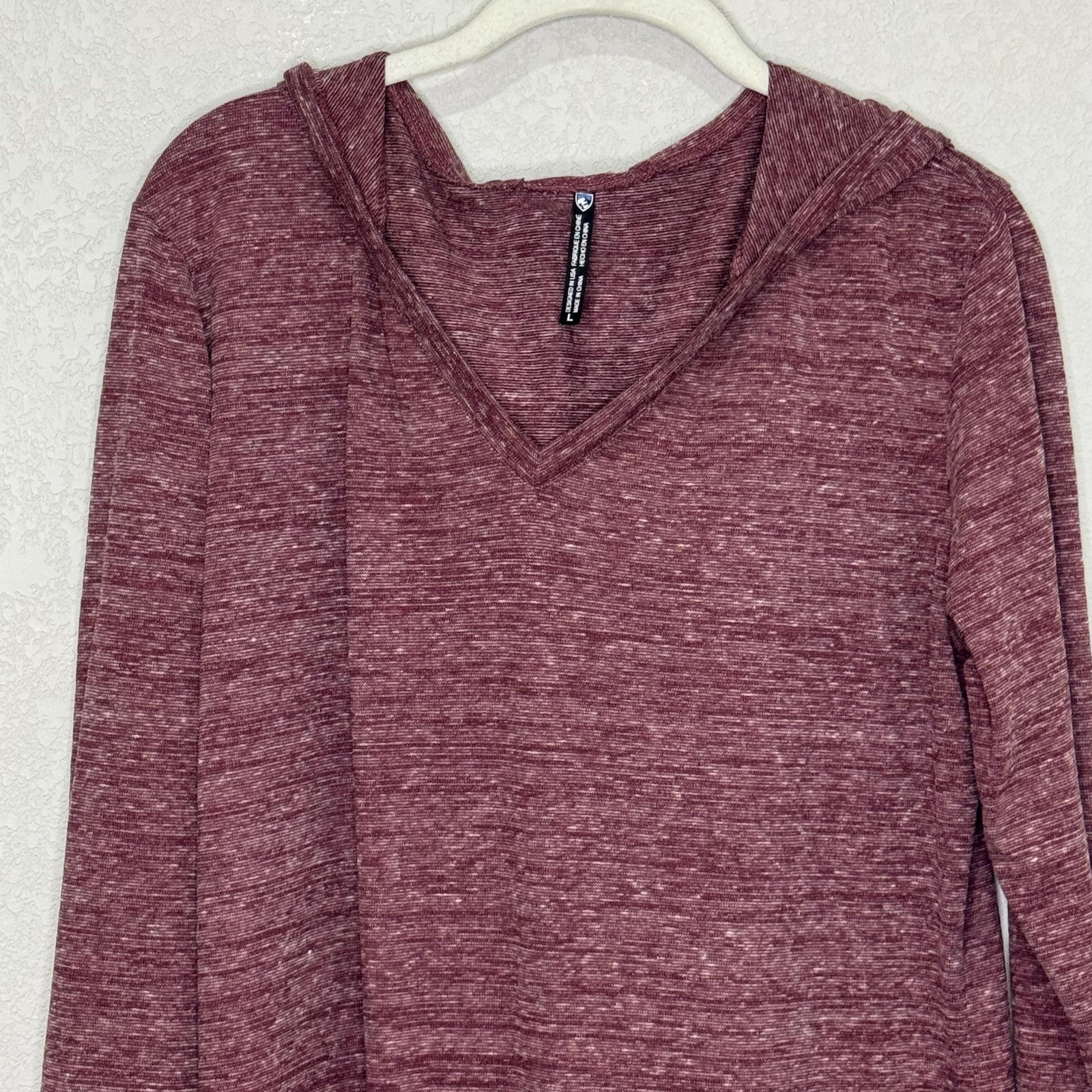 Kuhl Hooded Tunic Dress Womens Large Maroon Heather V Neck Long Sleeve Pullover