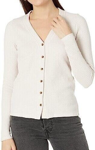 Faherty Eira Waffle Top Size Large in Oat Color