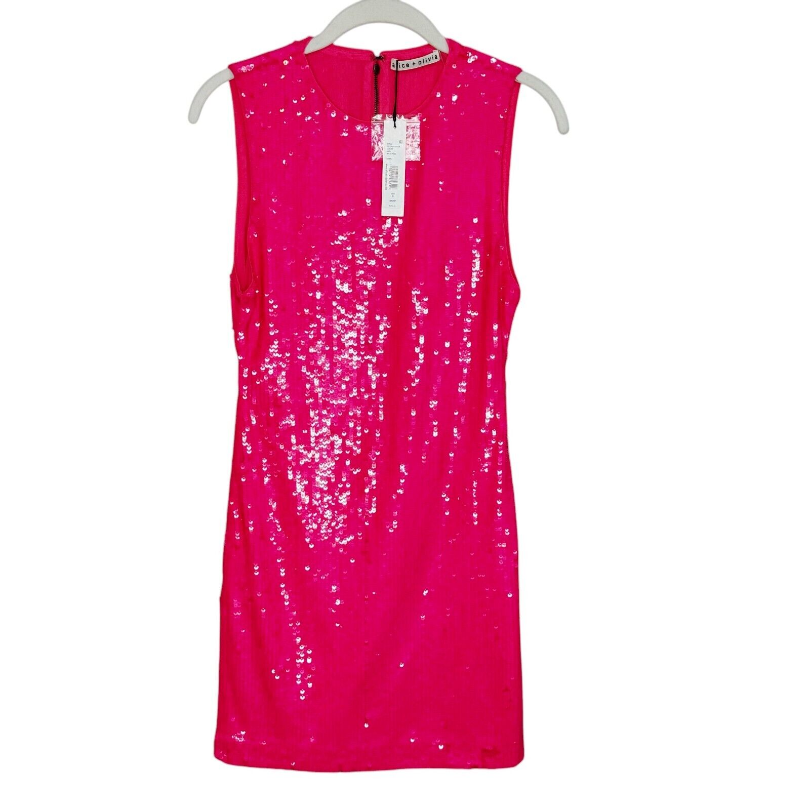 Alice + Olivia NEW Wild Pink Delora Sequin Sleeveless Mini Dress Size 6 $550