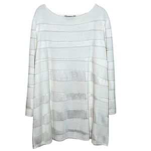 Misook Sweater 1X White Tonal Striped Sweater Tunic