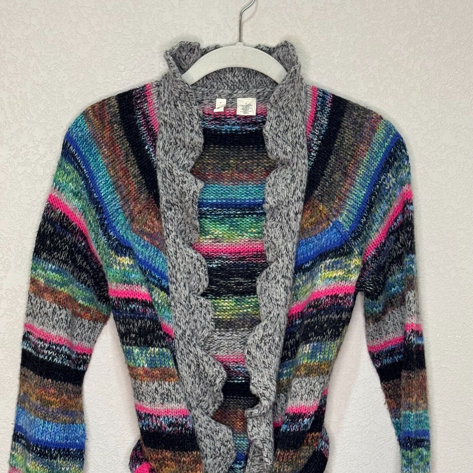 Anthropologie Moth Cardigan Sweater Size Small Bright Stripes Rainbow Belted