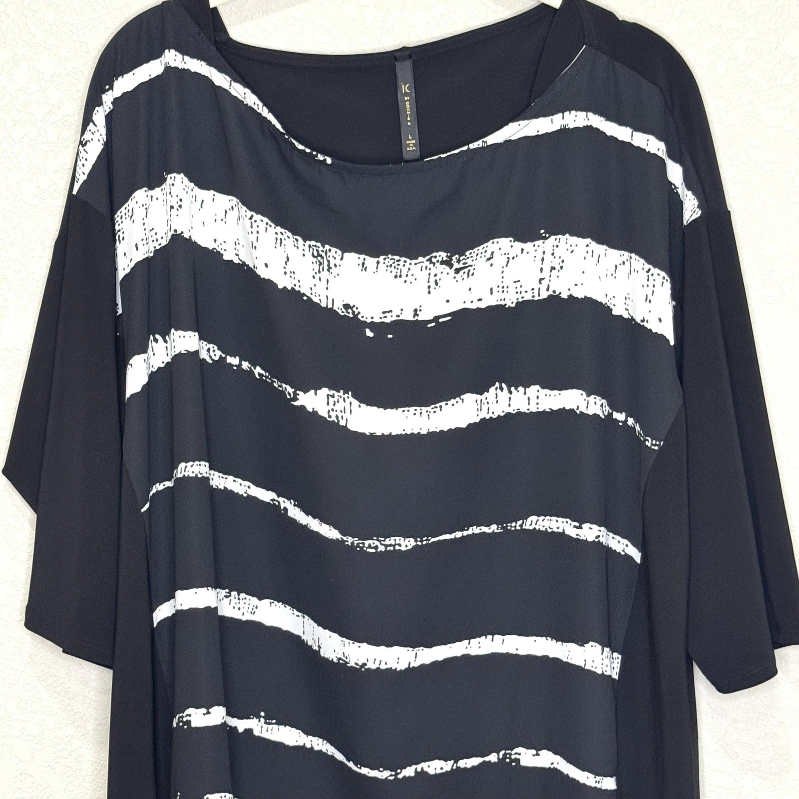 Eva Varro Tunic Top Womens Large Abstract Print Layered Hem 3/4 Sleeve Pullover