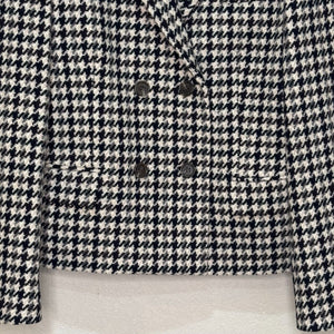 Theory Houndstooth Check Crop Wool Blazer Jacket Size 8 Black Grey Cream Tan