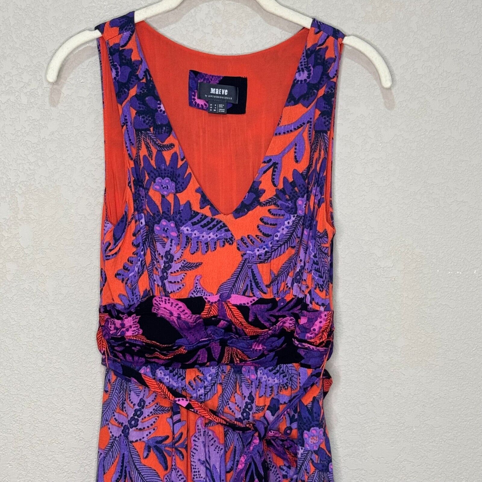 Anthropologie Maeve Macie Maxi Dress Size 4 Red Purple Floral Sleeveless Belted