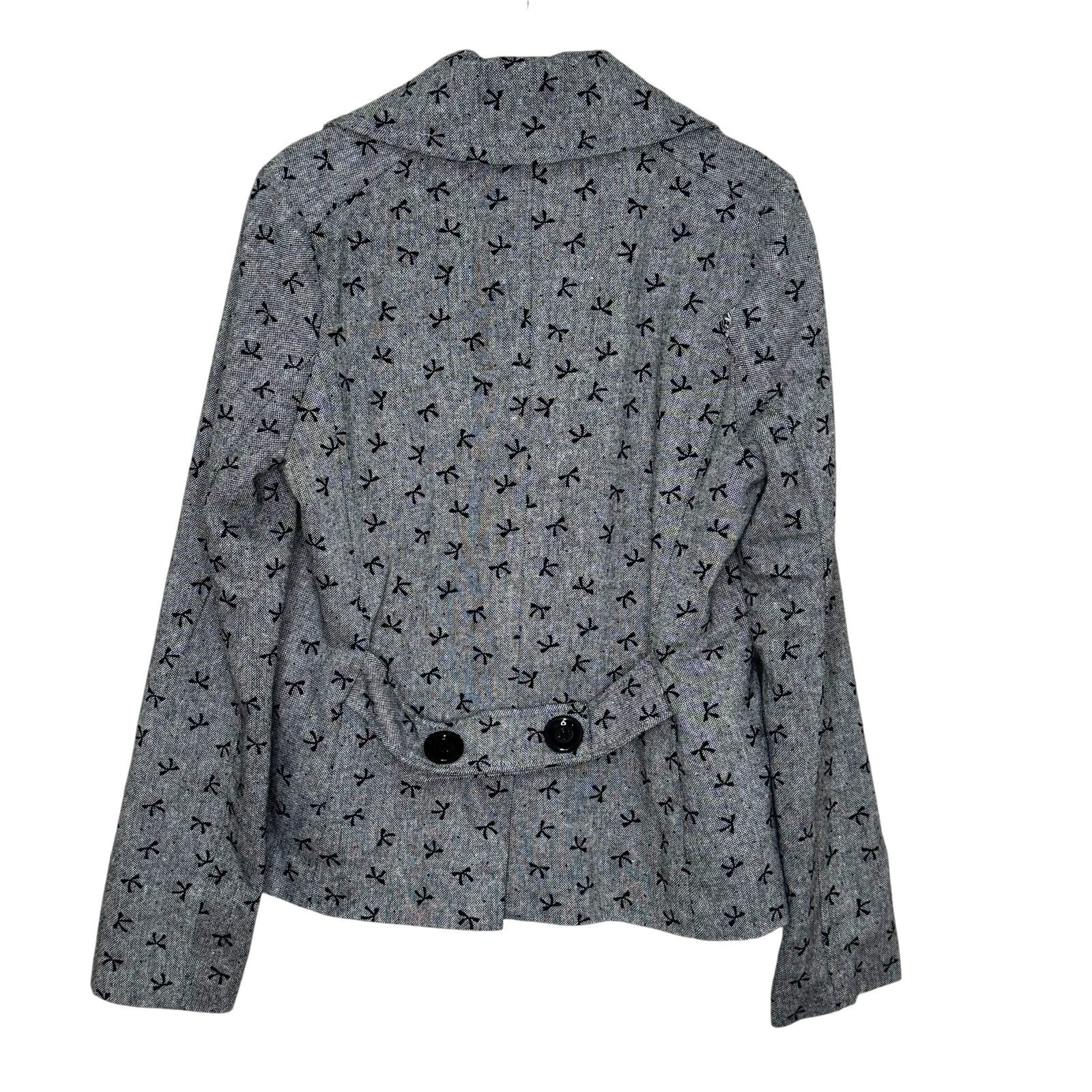 Needle & Thread Gray Bow Jacket Size Medium Gray Black Double Breasted Peacoat