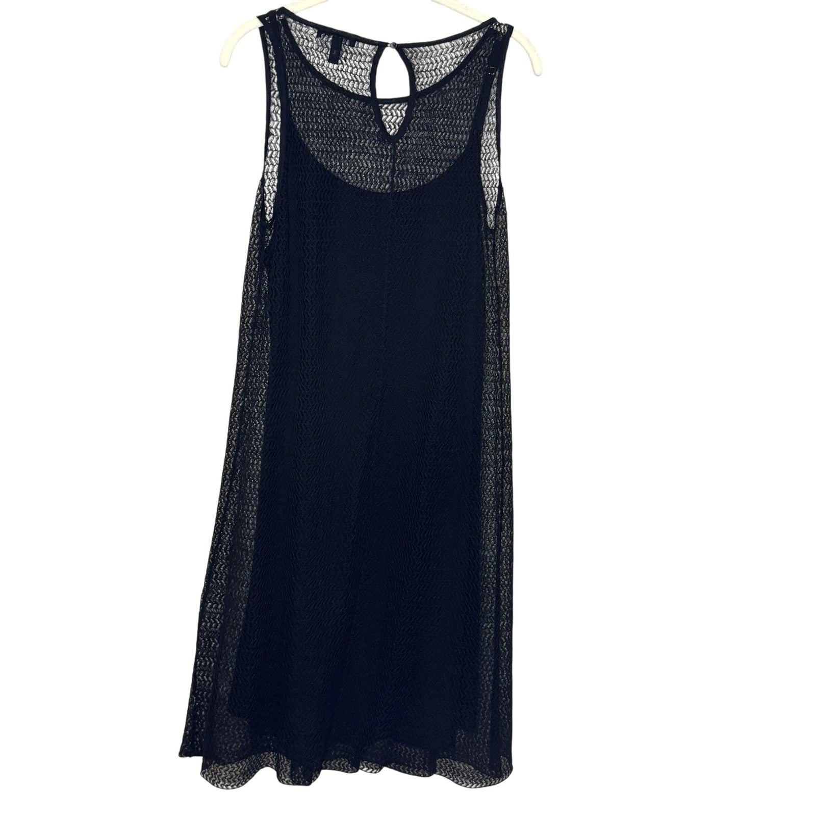 Eileen Fisher Dress Womens Small Black Sheer Mesh Sleeveless Keyhole Midi Slip