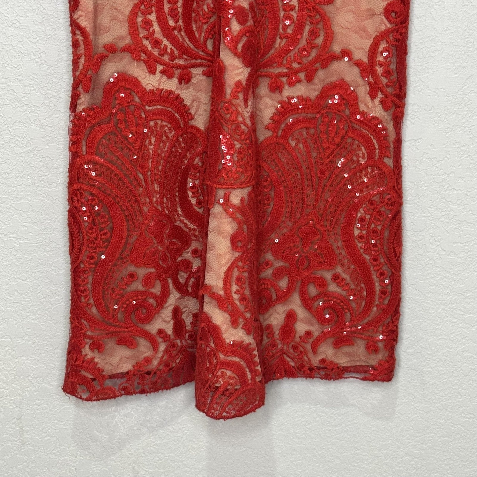 Free People Romper Womens 0 Red Sequin Lace Mesh V Neck Spaghetti Straps Mini