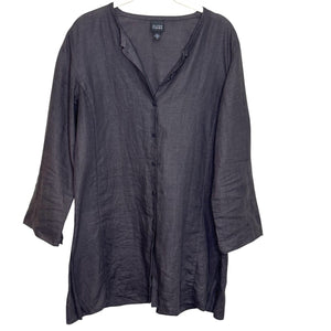 Eileen Fisher Irish Linen Tunic Shirt Size Medium Brown Charcoal Lagenlook