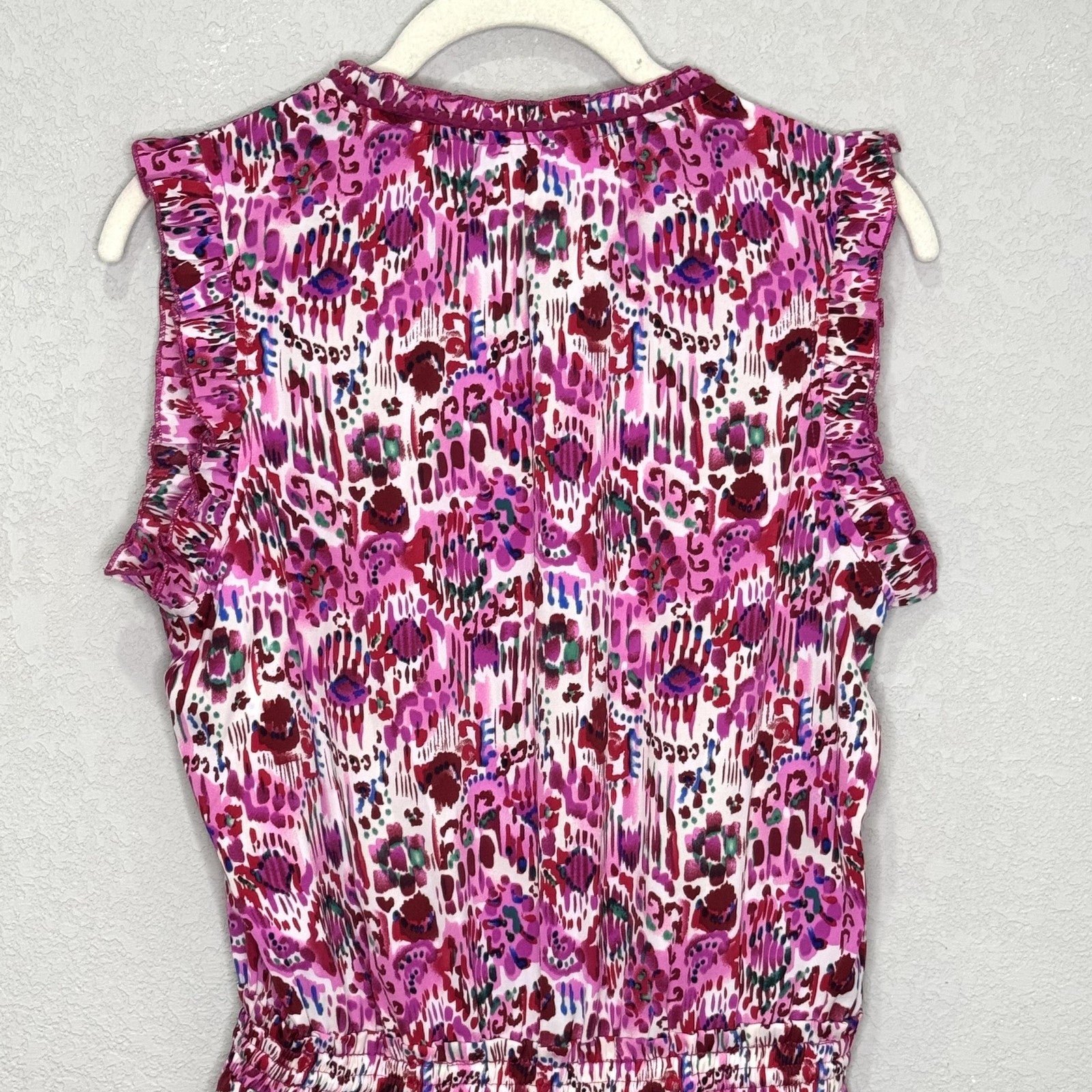 Avara Dress Womens Small Pink Purple Floral Ruffle Sleeveless Belted Tiered Boho