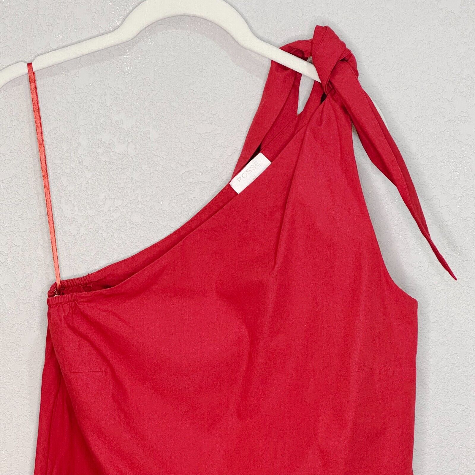 POSSE Aubrey One Shoulder Tie Mini Dress in Jam Red Size Medium