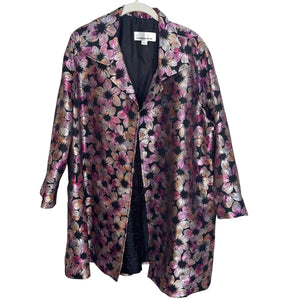 Caroline Rose Black Metallic Pink Floral Jacket Topper Size Large