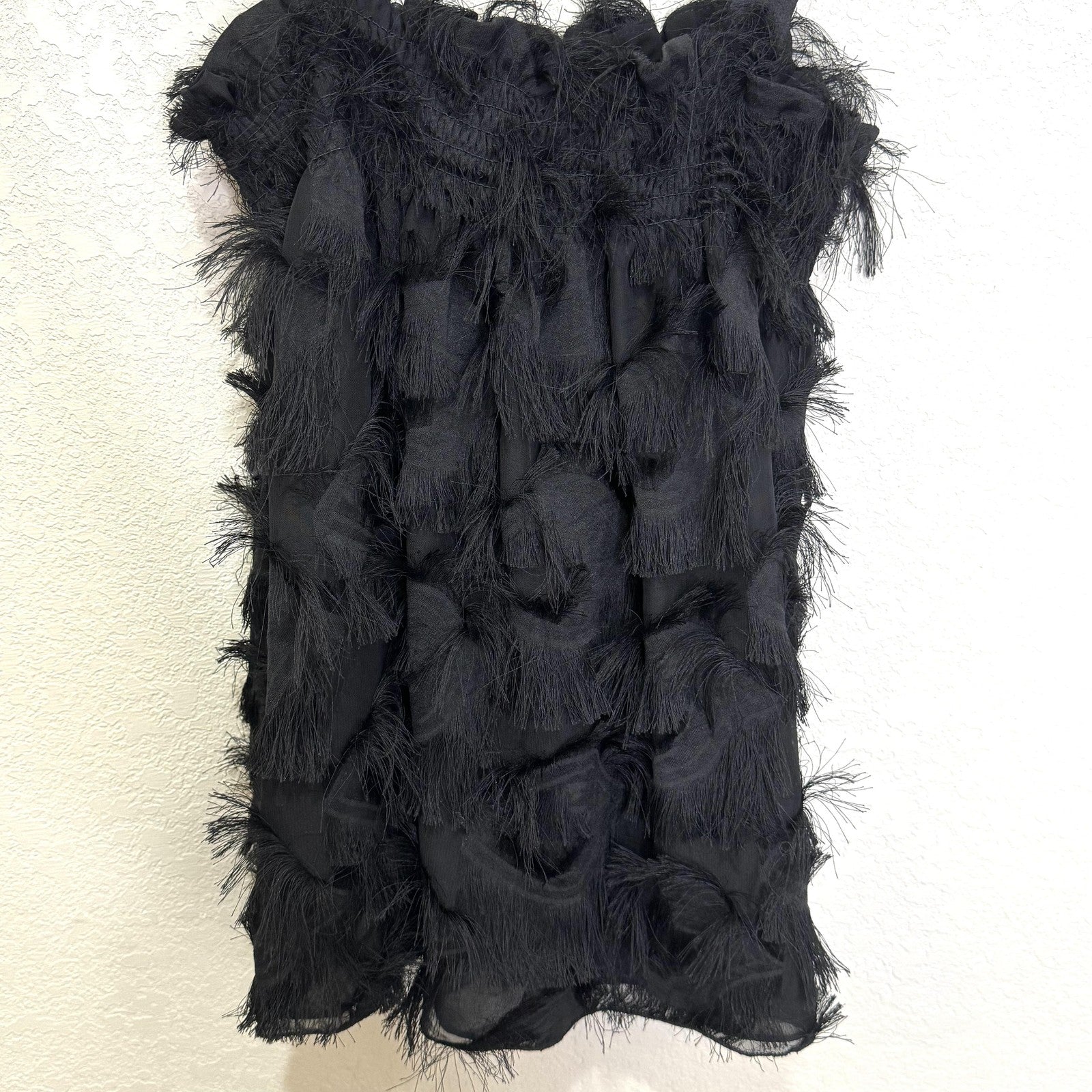 Waverly Grey Tank Top Womens Medium Black Smocked Fringe Anthropologie Made USA