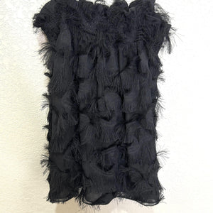 Waverly Grey Tank Top Womens Medium Black Smocked Fringe Anthropologie Made USA