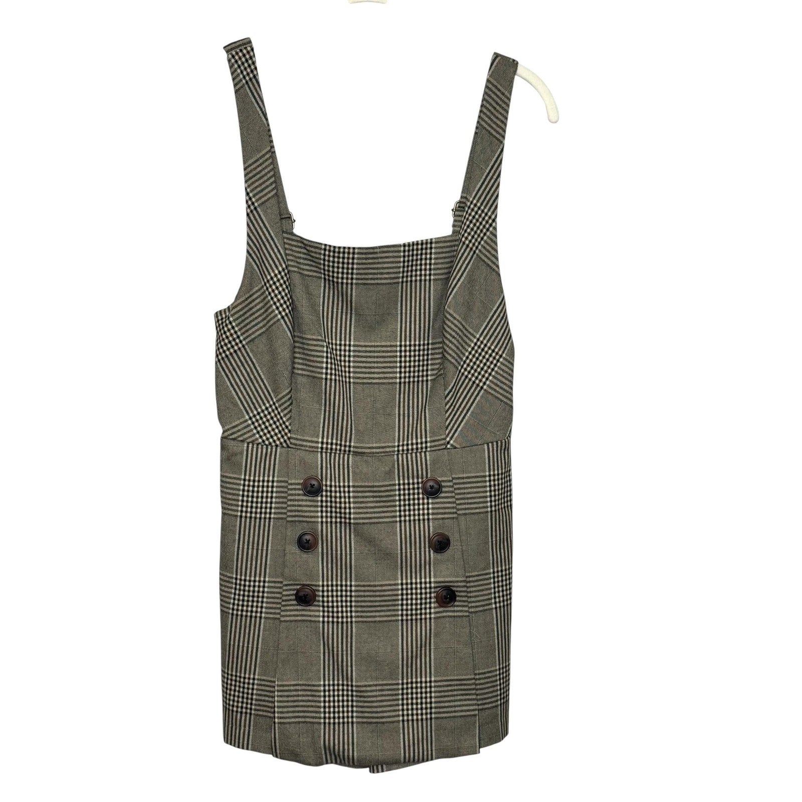 Urban Outfitters Cassidy Shorts Romper Medium Brown Plaid Square Neck